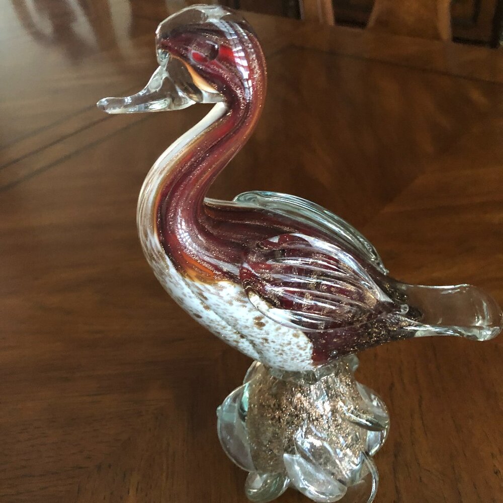 Vintage Murano Italian Art Hand Blown Glass Speckled Duck Sculpture 1950s/60s